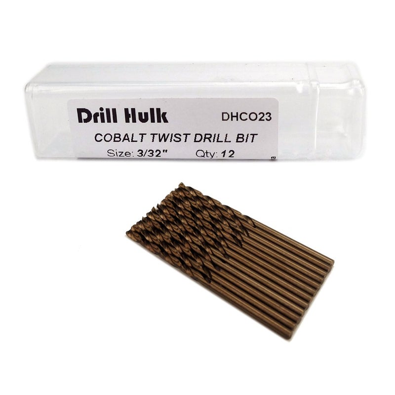 Drill Hulk 3/32-Inch Cobalt Steel M35 Jobber Length Twist Drill Bits for Hard Metal, Stainless Steel, Pack of 12 - Image 1